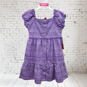 Kids Purple Button-Front Dress with Puff Sleeves